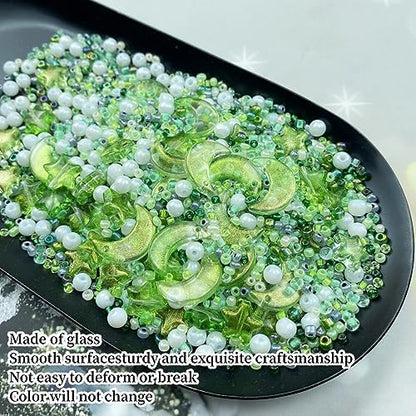 Assorted Glass Beads for Jewelry Making Multi Size Colors Glass Star Moon Seed Pearl Spacer Beads for Bracelets Necklace Earring Making(White Light Green) - Image 3