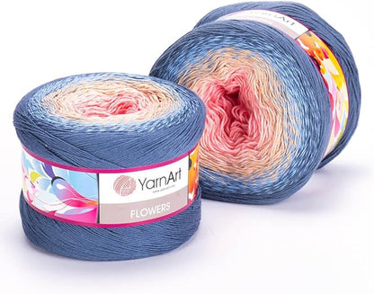 1 Skein/Pack Yarnart Flowers Gradient Yarn, Each Ball 8.8 Oz (250gr) / 1094 Yards (1000m), 55% Cotton 45% Acrylic, Superfine Fingering Weight for Knitting and Crochet, 262 - Blue Pink