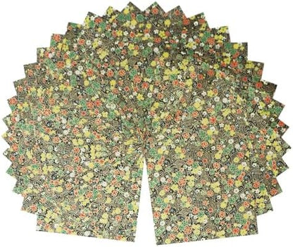 Japanese Chiyogami Washi Origami Paper, 6" x 6", 30 Sheets, Made in Japan, (Black Flower Wave) by GuCra