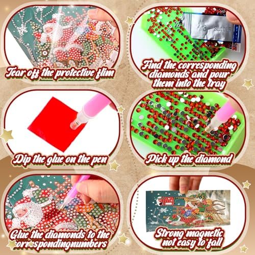 Saillong 12 Pack Vintage Christmas Diamond Art Cards with Envelopes - Image 6