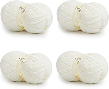 Chenille Yarn for Crocheting & Knitting 880 Yards, Soft Thick Fluffy Bulky Blanket Yarn, 4 Pack of 10.5oz(White)
