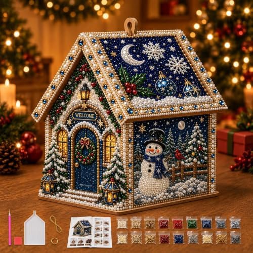 3D Christmas Wooden House Pearl Diamond Painting Kits for Adults, Beginners by Unknown