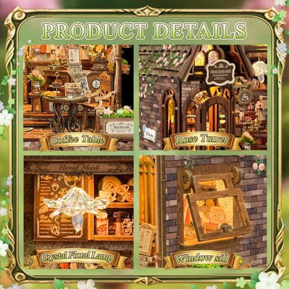 CRIOLPO Book Nook Kit for Adults Floral Coffee Shop House with LED Light - Image 4