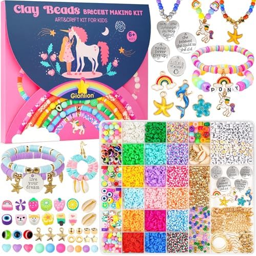 Gionlion Bracelet Making Kit for Girls 8-12, Arts and Crafts for Jewelry Making Supplies Kit with 198Pcs Letter Beads, Unicorn/Mermaid DIY Birthday Gifts by Gionlion