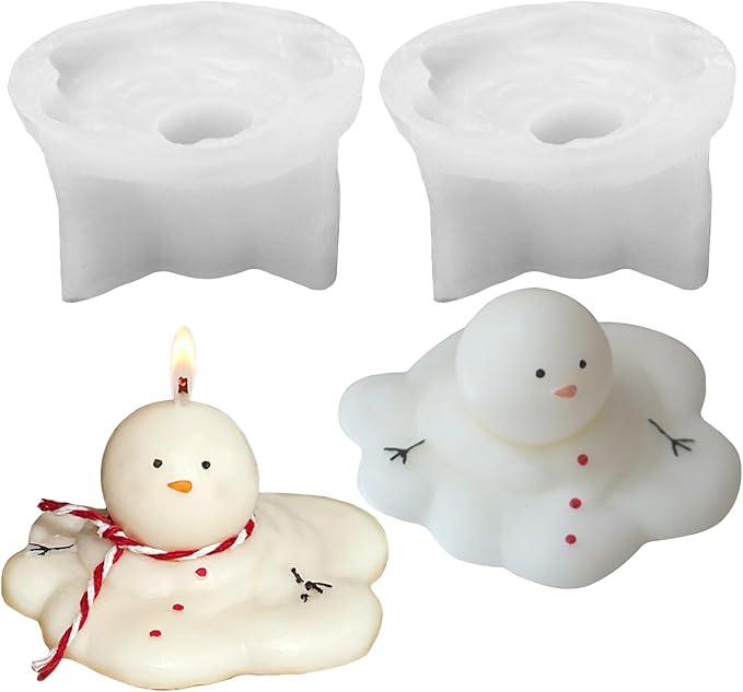 Wehous 2PCS Christmas Candle Molds, Cute Melting Snowman 3D Resin Mold for Making, Ornament for Soap Wax Epoxy Resin Cake Chocolate Decoration