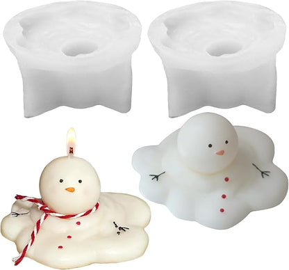 Wehous 2PCS Christmas Candle Molds, Cute Melting Snowman 3D Resin Mold for Making, Ornament for Soap Wax Epoxy Resin Cake Chocolate Decoration