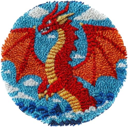 Latch Hook Rug Kit Red Dragon Easy for Beginners Round Shape Carpet Crochet Yarn Craft Mini Rug DIY Hook and Latch Little Tapestry for Home Decor 30x30cm by Unknown