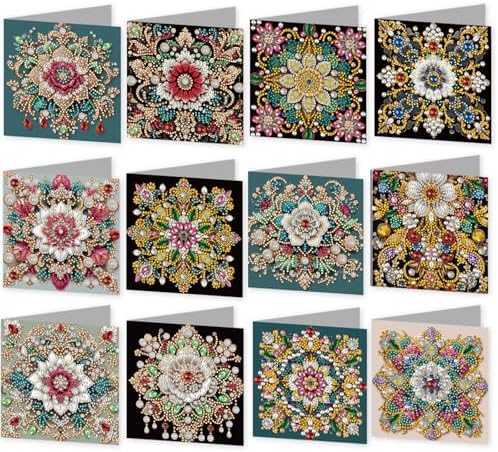 jinglinhh 12pcs Diamond Art Painting Mandala Greeting Cards with Envelopes, DIY Card Making Kits for Adults, Diamond Art Christmas Cards for Holiday Gifts by Unknown