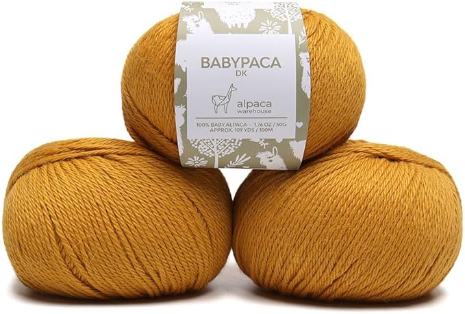 100% Baby Alpaca Yarn Wool Set of 3 Skeins (150 Grams) DK Weight - Made in Peru - Heavenly Soft and Perfect for Knitting and Crocheting (Gold, DK)