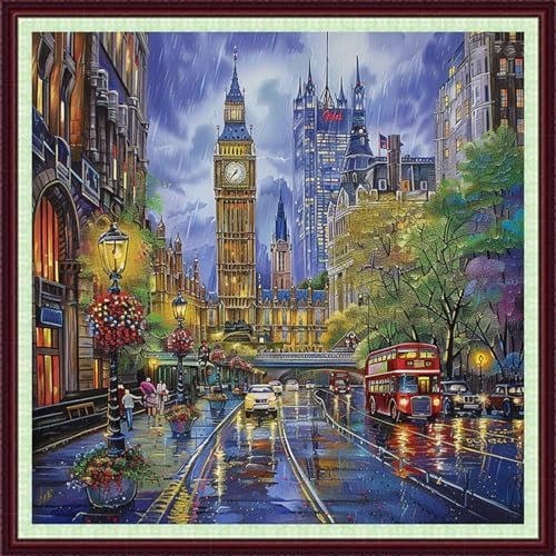 Dooxvey Cross Stitch Kits for Adults Beginners,Full Range of Cross-Stitch Stamped Kits Needlepoint Kits for Beginners Embroidery Kits 11CT Cross Stitch Patterns-New York Street Scene 18x18 inch by DooxveyStampedEmbroideryKit