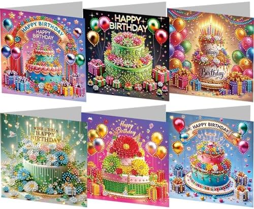 LAKEQUILL 6Pcs 5D DIY Birthday Themed Diamond Art Greeting Card Kit with Envelopes - for Adults & Craft Beginners, Great for Birthday Cheers & Congrats Wishes, Premium Handmade Gift & Party Favor by Unknown