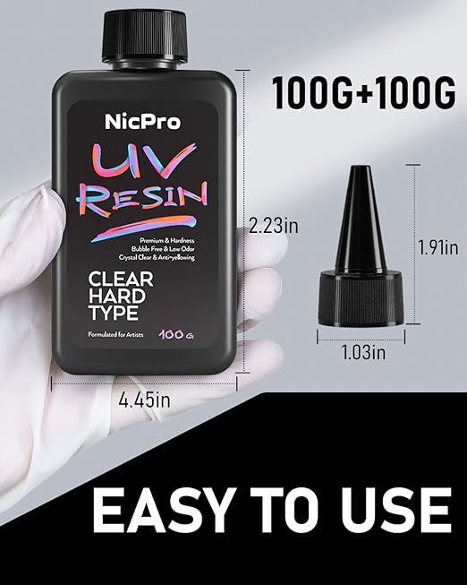 Nicpro UV Resin 200g, 2 PCS Crystal Clear UV Glue Hard, High Viscosity & Quick Curing UV Epoxy Resin Kit for Jewelry Making, Craft, Doming, Coating and Casting