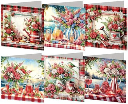 6pcs Lakeside Rose Flowers Vase Diamond Art Painting Greeting Cards Kit with Envelopes, 5D DIY Special Shaped Card Making Kits for Adults, Holiday Birthday Postcards Craft Gifts by Unknown