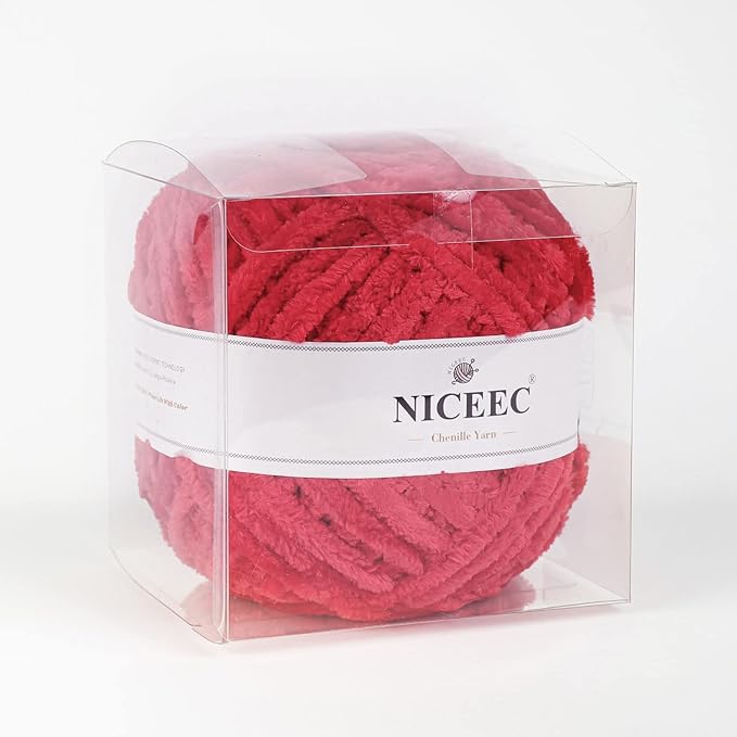 NICEEC 300g Soft Chenille Yarn Blanket Velvet Yarn for Knitting, Crochet, Weaving DIY Craft Total Length 150m (164yds)_Red