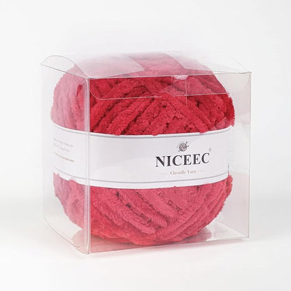 NICEEC 300g Soft Chenille Yarn Blanket Velvet Yarn for Knitting, Crochet, Weaving DIY Craft Total Length 150m (164yds)_Red