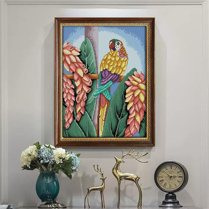 JOYSEWING Parrot Pattern Counted Cross Stitch Stamped Kits Advanced Embroidery Art Starter Kits for DIY Beginner-Friendly Home Decor Printed Pattern Canvas (Parrot(11CT) 17.72 ×17.72 inch)