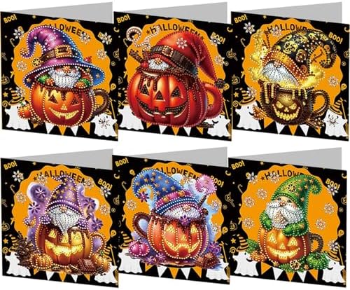 jinglinhh 6pcs Diamond Art Painting Halloween Pumpkin Chocolate Drink Gnome Greeting Cards with Envelopes, DIY Card Making Kits for Adults, Diamond Art Postcards Holiday Cards Craft Gifts by Unknown