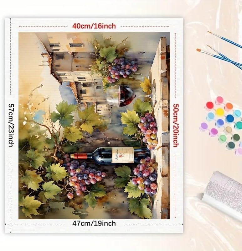 Kitchen Art Paint by Numbers Kit for Adults - DIY Wine Bottle and Grapes with Village View Painting on Canvas 16x20 Inches, Acrylic Paint Set, Suitable for Beginners,Art for Decoration/Gifts - Image 2