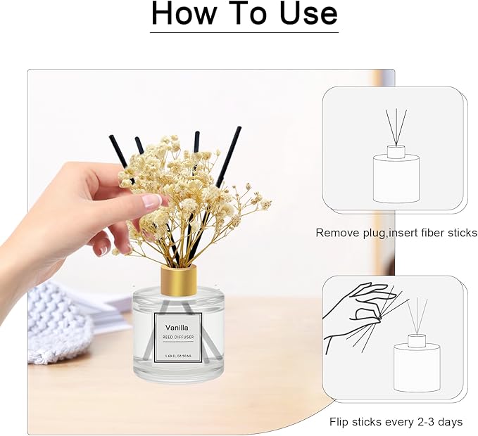 POWSHELF Reed Diffuser Set of 3 Pack,50ML Vanilla Clean Linen Lavender Scented Oil Diffuser with 5 Sticks,Home Fragrance Reed Diffuser for Bedroom Bathroom Office (Vanilla/Clean Linen/Lavender)