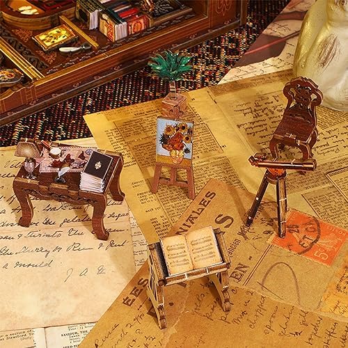 ISSEVE Book Nook Kit, DIY Dollhouse Booknook Kits Bookshelf Insert Décor - Image 4