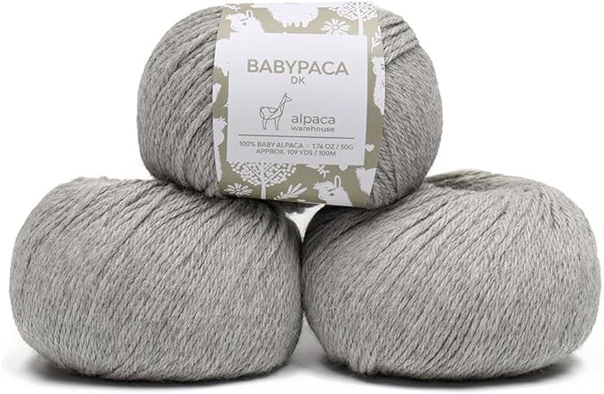 100% Baby Alpaca Yarn Wool Set of 3 Skeins (150 Grams) DK Weight - Made in Peru - Heavenly Soft and Perfect for Knitting and Crocheting (Silver Gray, DK)