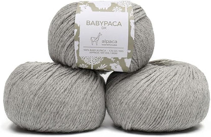 100% Baby Alpaca Yarn Wool Set of 3 Skeins (150 Grams) DK Weight - Made in Peru - Heavenly Soft and Perfect for Knitting and Crocheting (Silver Gray, DK)