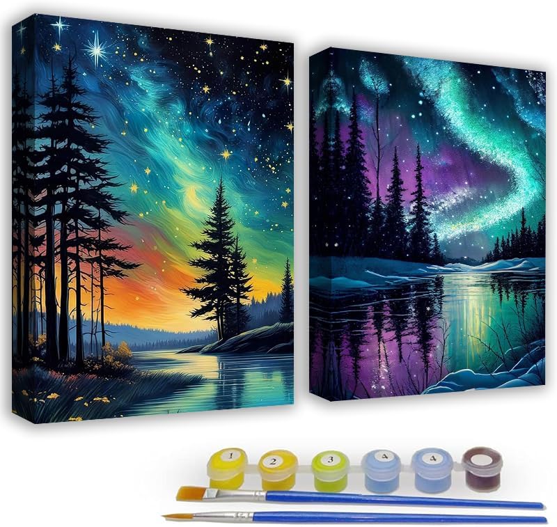 KYOQFVN 2 Pack Paint by Numbers Kit for Adults - Acrylic Easy Framed Canvas Arts and Crafts 8x12inch by KYOQFVN