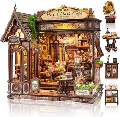 SUNNINO Book Nook Kits for Adults, Floral Coffee Shop Miniature Dollhouse - Image 2