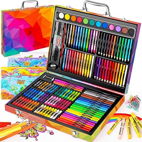 Soucolor 183 Art Drawing Painting Kit, Crayons Pastels Markers, Wooden Case by Soucolor