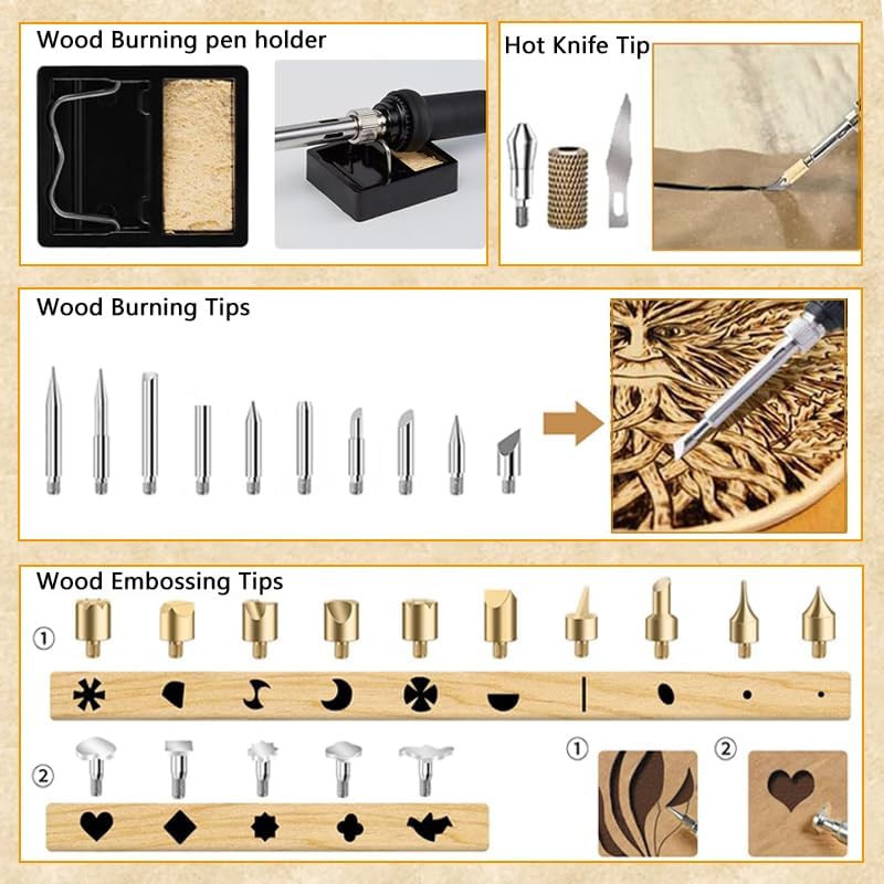 Wood Burning Kit,Wood Burning Tool with Adjustable Temperature 200~450°C, Professional Wood Burning Pen for Embossing Carving DIY Adults Crafts Beginners - Image 4