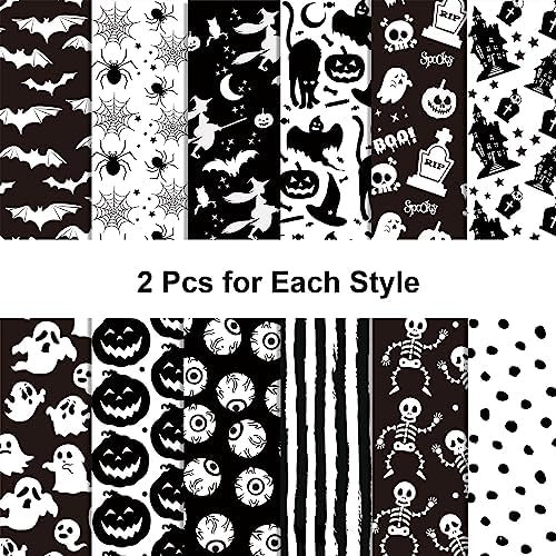 orkwo 24 Sheets Halloween Pattern Paper Set, 11.8"x11.8" Scrapbooking Supplies Paper Spider Pumpkin Bat Witch Plaid Stripe Dot Origami Paper - Image 3