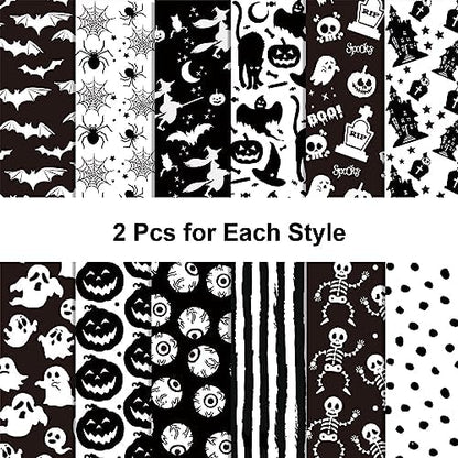 orkwo 24 Sheets Halloween Pattern Paper Set, 11.8"x11.8" Scrapbooking Supplies Paper Spider Pumpkin Bat Witch Plaid Stripe Dot Origami Paper - Image 3