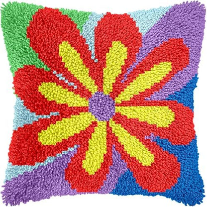 Manzapu Latch Hook Pillow Kits for Adults Beginner 17x17 inch - 43x43 cm Cute Small Shaggy Pillow Making Kits with Pre-Cut Yarn, Coded Canvas ＆ Crochet Hook Tool - Relaxing DIY Craft Gift by Manzapu