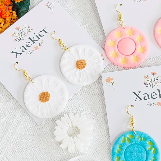 Xaekicr Round Floral Polymer Clay Cutters Set – Clay Earring Cutters for DIY Jewelry, Circle Flower Clay Tools for Earrings Making, Clay Molds for Polymer Clay Projects