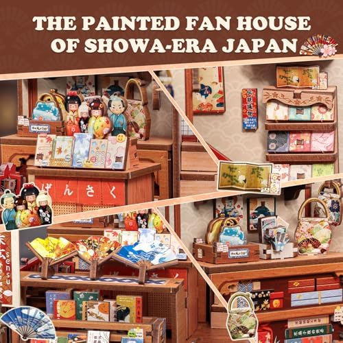 Cutefun Book Nook Kit - DIY Miniature House Kit for Adults, Teens and Beginners, Japanese Booknook Tiny House Bookshelf Decor 3D Wooden Puzzles, Gifts for Friends & Family (Folding Fan Shop) - Image 4