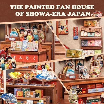 Cutefun Book Nook Kit - DIY Miniature House Kit for Adults, Teens and Beginners, Japanese Booknook Tiny House Bookshelf Decor 3D Wooden Puzzles, Gifts for Friends & Family (Folding Fan Shop) - Image 4