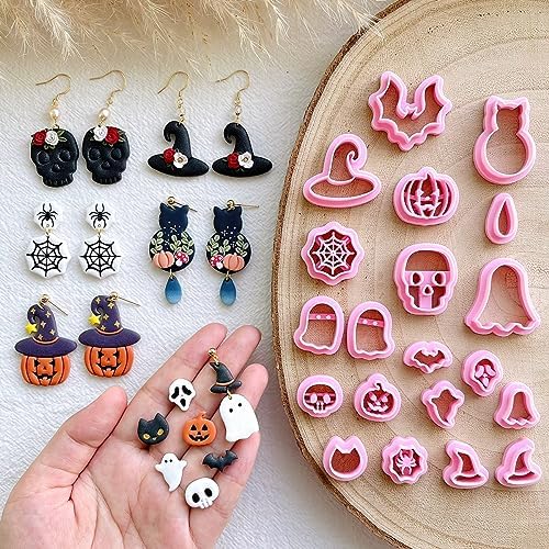 KEOKER Halloween Polymer Clay Cutters, Clay cutters for Halloween Earrings Making, 20 Shapes Halloween Clay Earrings Cutters, Pumpkin Clay Cutters For Polymer Clay Jewelry (ALL 1) - Image 2