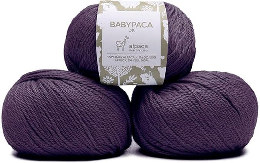 100% Baby Alpaca Yarn Wool Set of 3 Skeins (150 Grams) DK Weight - Made in Peru - Heavenly Soft and Perfect for Knitting and Crocheting (Purple, DK)