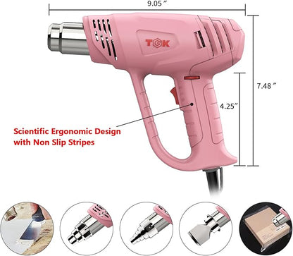 Heat Gun, TGK® 1800W Heavy Duty Hot Air Gun Kit 122℉~1202℉ Dual Temperature Settings with 6 Nozzle Attachments Overload Protection for Crafts, Shrink Wrapping/Tubing, Paint Removing, Epoxy Resin
