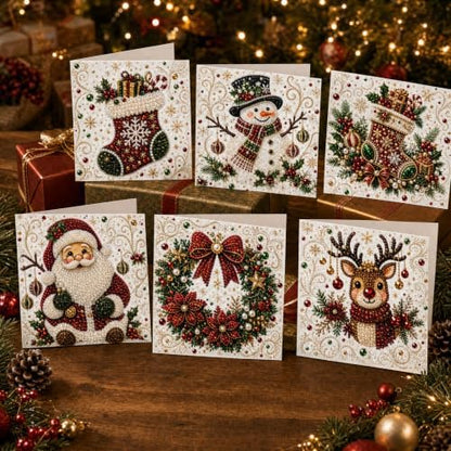 Diamond Art Painting Christmas Cards 6 Pack, 5D DIY Gem Greeting Card Kits by Unknown