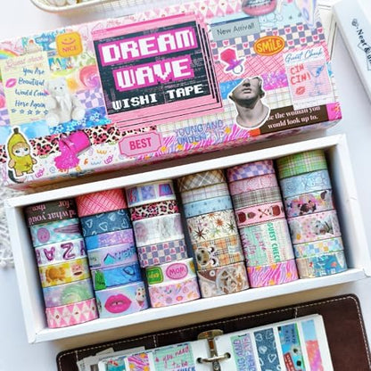 36 Rolls Vaporwave Aesthetic Washi Tape Set, Decorative Scrapbook Tape for Journaling, Bullet Journals, Planners, DIY Crafts and Gift Wrapping - Image 2