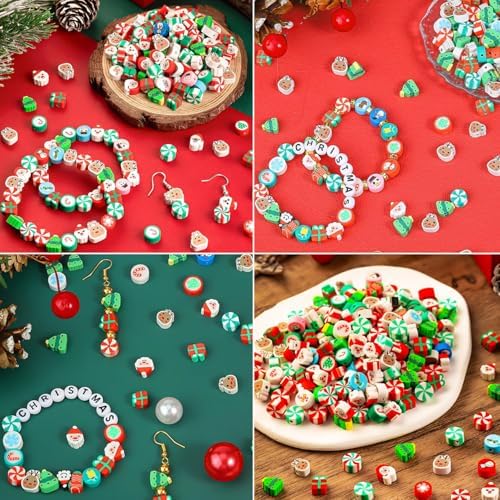 BBita 3680pcs Christmas Polymer Clay Beads Charms for Bracelets Making Kit Christmas Tree Snowman Santa Claus Snowflakes Bells Socks elk Friendship DIY Arts Crafts Gifts for Kids Girls - Image 7