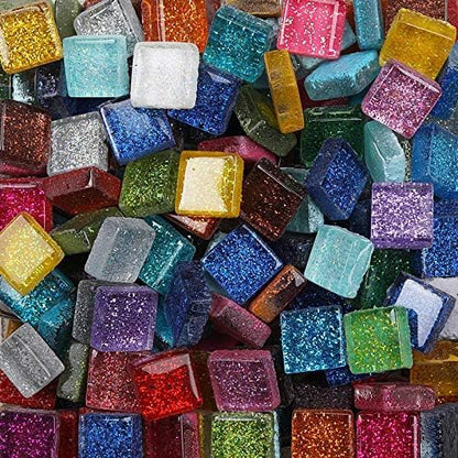 Mixed Color Mosaic Glass Tiles Shine Crystal Glass Pieces Bulk Square Glitter Crystal Mosaic Tiles for Home Decoration or DIY Crafts 200g,1x1 cm (Panchromatic)
