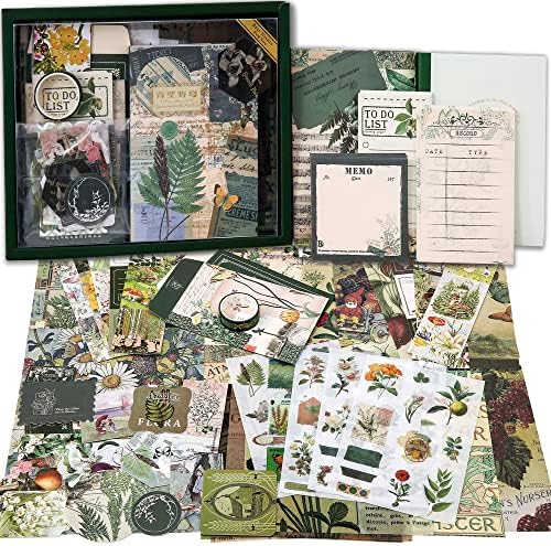 Scrapbooking Supplies Kit, Vintage Botanical Aesthetic Scrapbook Kit for Bullet Junk Journal, Stationery, A6 Grid Notebook, Flower DIY Journaling Supplies, Birthday Craft Gift for Teen Girl Women by emmoolife