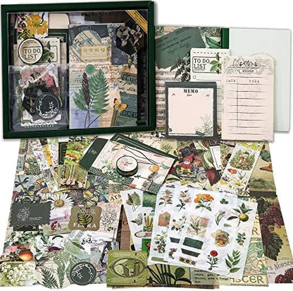 Scrapbooking Supplies Kit, Vintage Botanical Aesthetic Scrapbook Kit for Bullet Junk Journal, Stationery, A6 Grid Notebook, Flower DIY Journaling Supplies, Birthday Craft Gift for Teen Girl Women by emmoolife