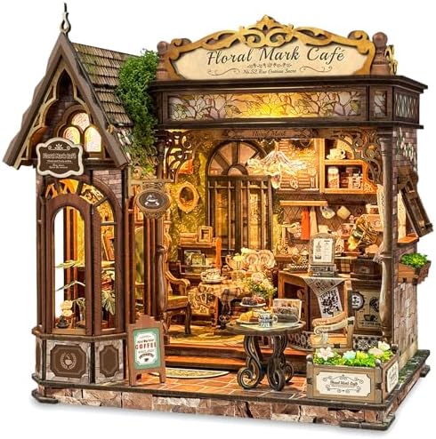 Floral Mark Cafe Book Nook Kit for Adults with LED Lights by LORENOOKcraftsjoy