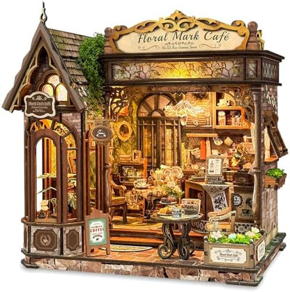 Floral Mark Cafe Book Nook Kit for Adults with LED Lights by LORENOOKcraftsjoy