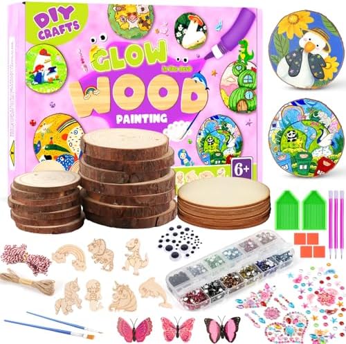 Sulataya Wooden Painting Kit, Wood Slices Craft Kit Gift Set with Assorted Gems & Diamond Painting Tools – Creative Art Activity Supplies for Adults Beginners by Sulataya