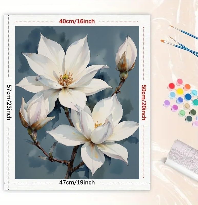 TAOPAOLAB Botanical Art Paint by Numbers Kit for Adults - DIY White Magnolia Flowers on Branch Painting on Canvas 16x20 Inches, Acrylic Paint Set, Suitable for Beginners,Art for Home Decoration/Gifts - Image 2