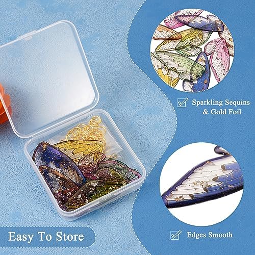 FASHEWELRY 10Pcs Resin Butterfly Wing Charms Rainbow Insects Wing Charms 5 Colors Animal Feather Pendants with Jump Rings Earring Hooks for Crafts Jewelry Making - Image 6